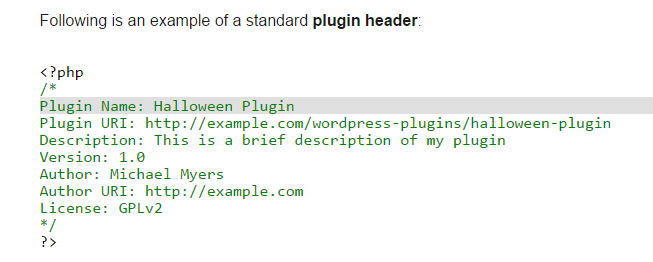 Wordpress plugin header