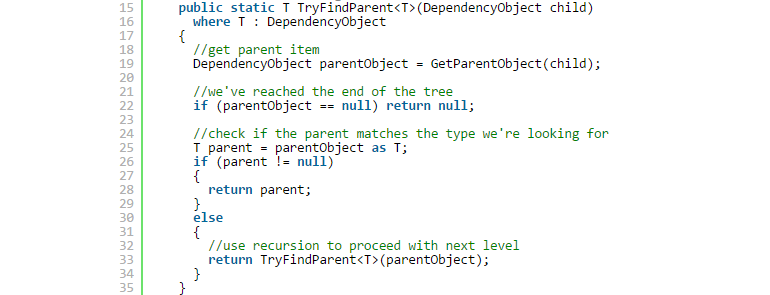 C# – How to find the first parent element of a given child that matches the submitted generic type T