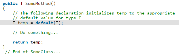 C# – how to assign a default value to generic type var