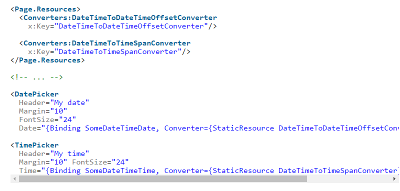 C# – Binding the XAML controls DatePicker and TimePicker to a variable of type DateTime